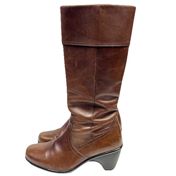 Dansko Risa Brown Distressed Leather Knee High Cuffed Zip Heel Boot Size 7.5-8 - Picture 2 of 13